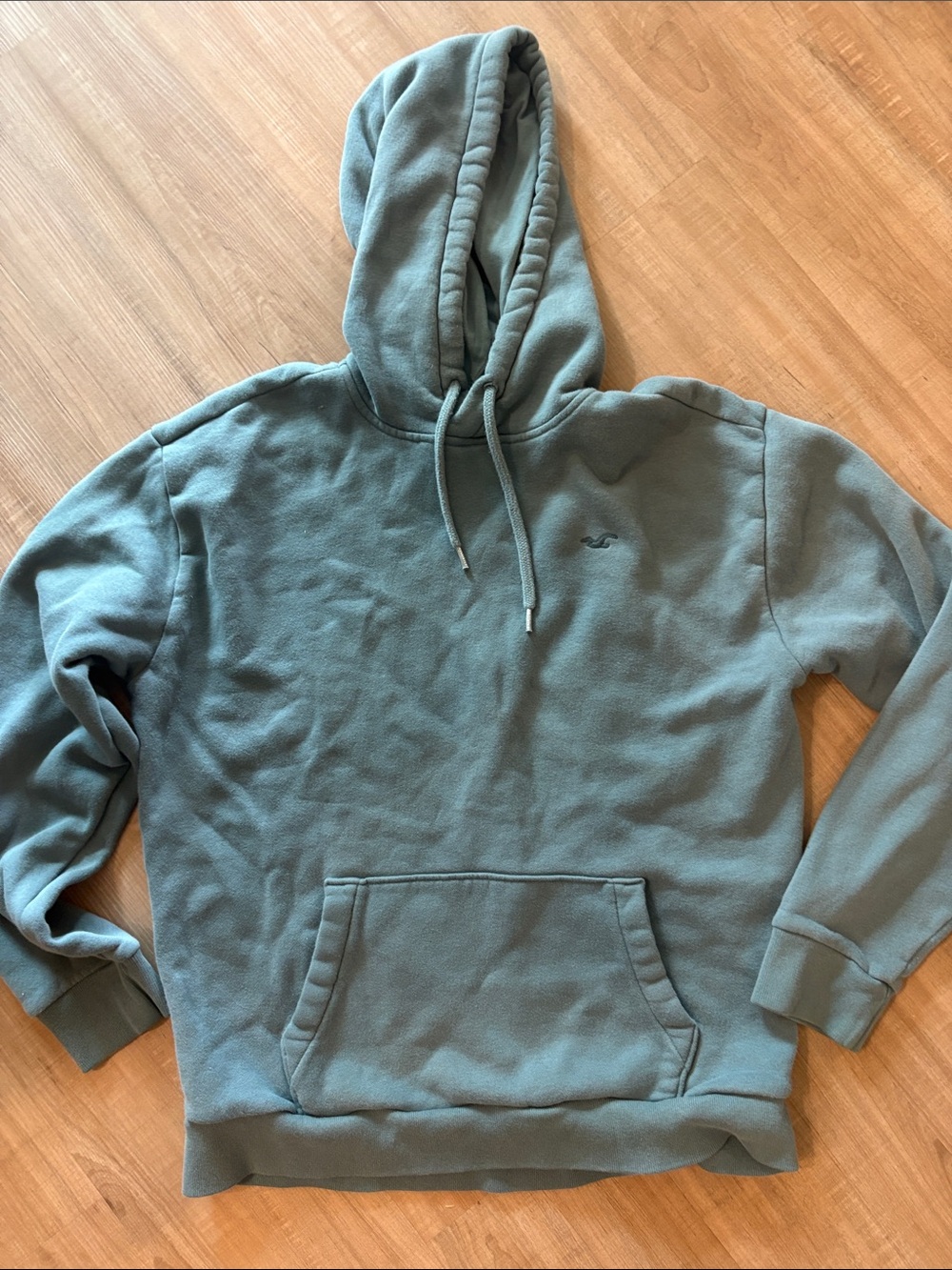 Hollister Men's Hoodie in Sage Blue-Green